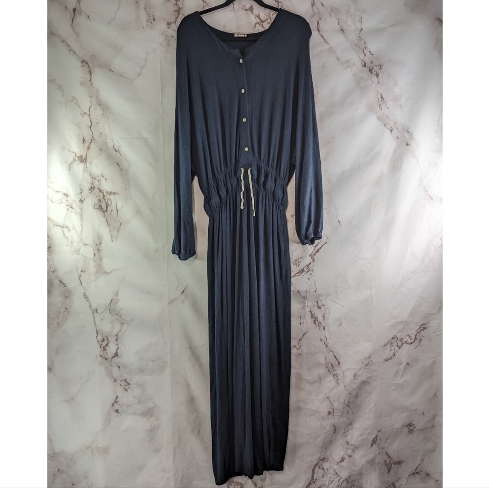 Free People Jumpsuit Womens Large Black Button Up Slouchy Pockets Intimately